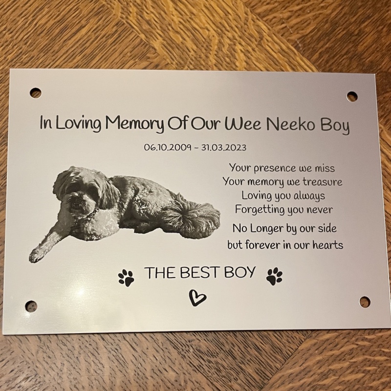 Memorial plaque in remembrance Dog Cat Pet plaque with photograph personalised custom size memorial plaques 18 x 13 cm 7 x 5.11 inch various colours